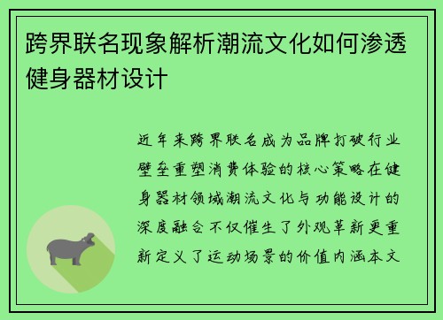 跨界联名现象解析潮流文化如何渗透健身器材设计